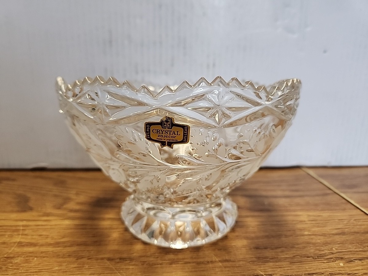 Vintage Zajecar Yugoslavia 24% Lead Hand Cut Crystal Footed Bowl w