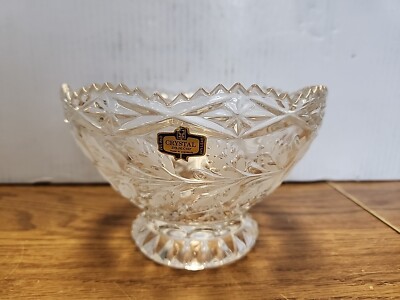Vintage Zajecar Yugoslavia 24% Lead Hand Cut Crystal Footed Bowl w