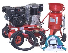 KIT PROFESSIONALE SABBIATRICE + COMPRESSORE A SCOPPIO DOPPIA BOMBOLA + MASCHERA