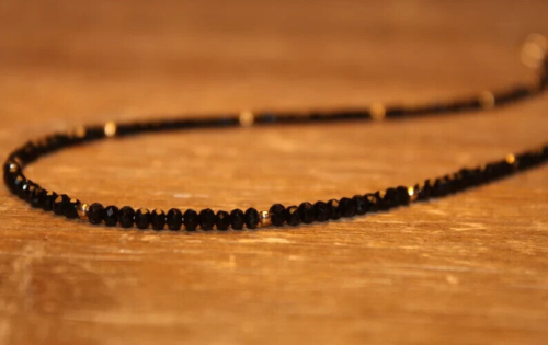 Natural Black Spinel Faceted Gemstone Beaded Strand Necklace 925 Silver Clasp - Foto 1 di 7