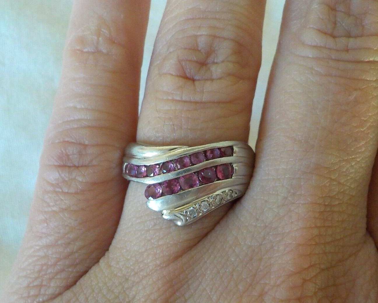 Solid Platinum Cluster Natural Ruby Diamond Ring … - image 7