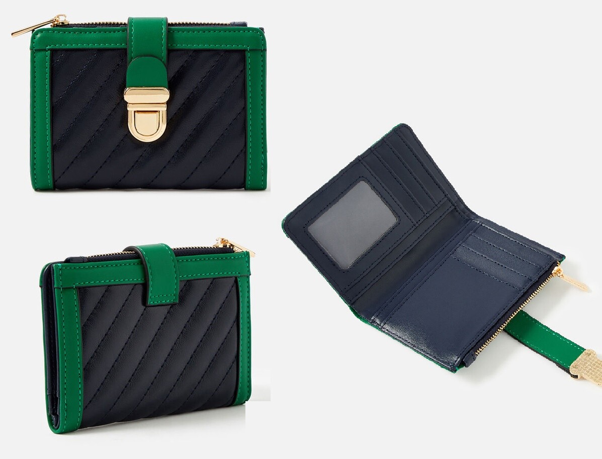 Monsoon Accessorize Small quilt pushlock purse blue ladies wallet green