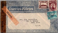 CUBIERTA DE CORREO AÉREO CENSURADO REGISTRADO POSTAL PERÚ 1943 SEGUNDA GUERRA MUNDIAL A ESTADOS UNIDOS Y MATASELLOS