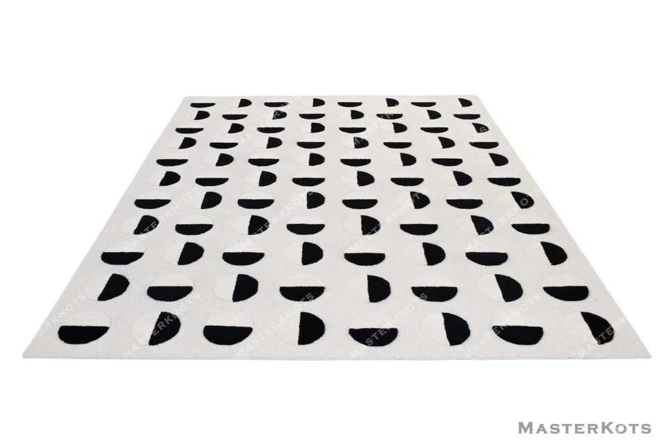 Lunar Eclipse Black & White Hand Tufted 100% Wool Soft Area Rug Carpet. - Image 4 of 4