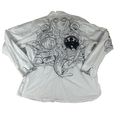 Y2K ARTFUL DODGER White Embroidered Button Down Long Sleeve Shirt 