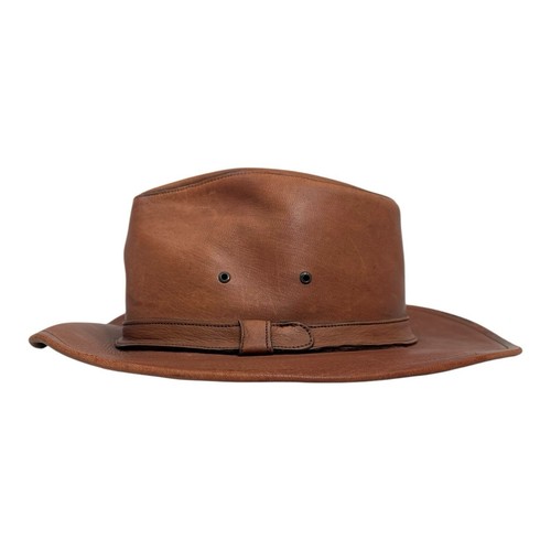 Vintage 70s MINNETONKA Mens M Leather Cowboy Hat Wide Brim Western Panama BROWN - Picture 8 of 24