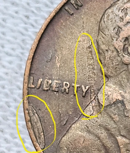 1945 D Lincoln Cent Wheat Penny Lamination Error Coin