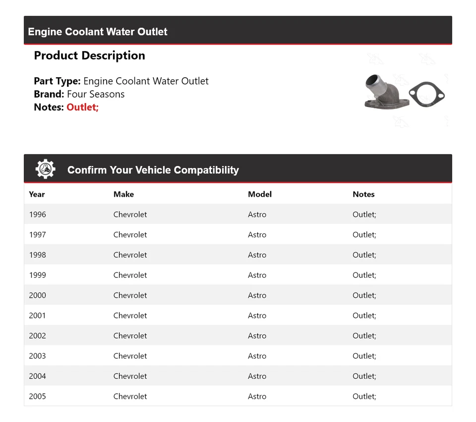 Salida de agua refrigerante motor Chevrolet Astro 1996-2005 4 estaciones 1997 1998 Foto 2 de 4