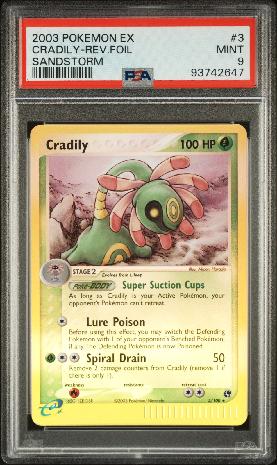 PSA 9 Cradily Reverse Foil Sandstorm #3 2003 Pokemon Ex Sandstorm 93742647