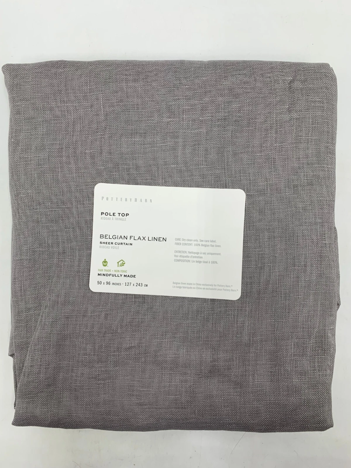 Pottery Barn Belgian Flax Linen w/ Libeco Sheer Curtain Drape 50x 96" Gray #Q22
