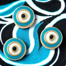 10 Green Blue Black White Enamel 10mm Evil Eye Spacer Flat Round Metal Beads