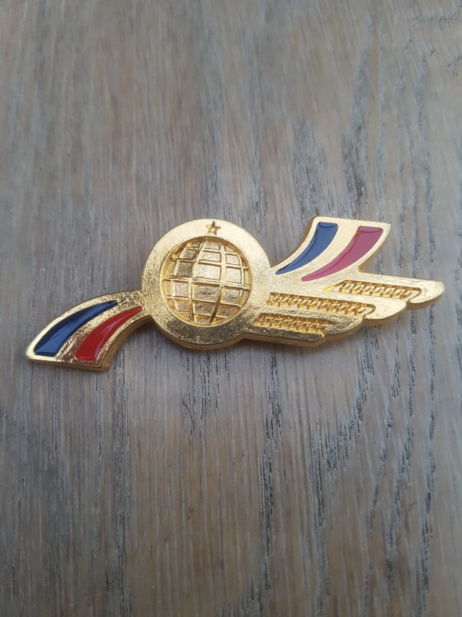 Broche Vintage Badge Air France Chef De Cabine - Métal Chromé Et Doré, Rare, Occasion