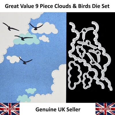 9 PC Seagulls Birds & Stitch Pattern Clouds Metal Cutting Dies, Card Making A4