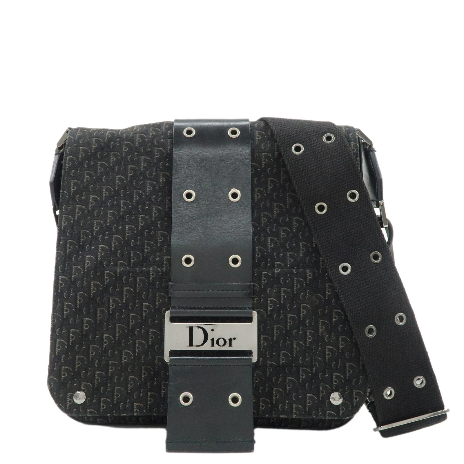 Authentique sac bandoulière Christian Dior trotteur toile cuir noir occasion F/S