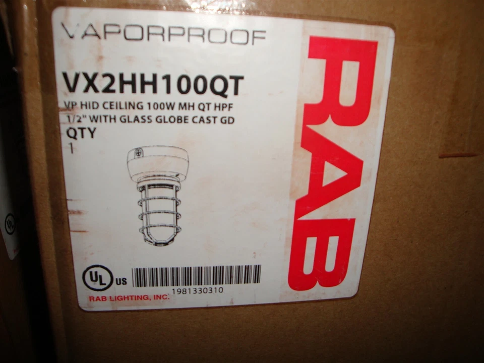 RAB VP "HID" CEILING 100W with GLASS GLOBE AND CAGE VX2HH100QT (NEW in BOX) - Image 2 of 4