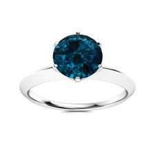 Six Prong Set 6MM Round London Blue Topaz 925 Sterling Silver Solitaire Ring