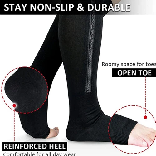 Men Women Open Toe Zipper Compression Socks 20-30mmHg Leg Calf Support Stockings - Picture 6 of 25