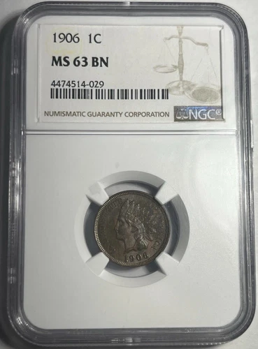 1906 INDIAN HEAD CENT GRADED NGC MS63BN