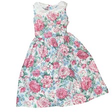 Vintage Anne Savoy Floral pink lace collar girls prairie cottage dress size 12