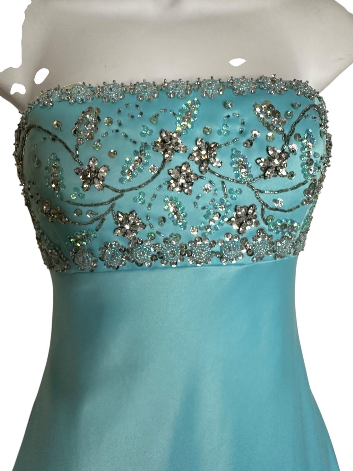 VTG  Cache Prom Dress Maxi Ball Gown Blue Fairy Princess 90s Y2K Corset Bead 4