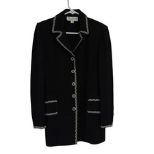 Vtg. St. John Collection by Marie Gray Black Embellished Knitted Blazer Size 4
