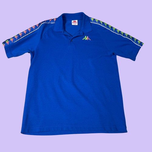 Kappa Mens Blue Polo Shirt Neon Logo Tape Short Sleeve XL Athletic Sportswear