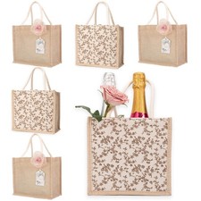 6 PCS Mini Jute Tote Bags Bridesmaid TwoSided Burlap Bag With Handles