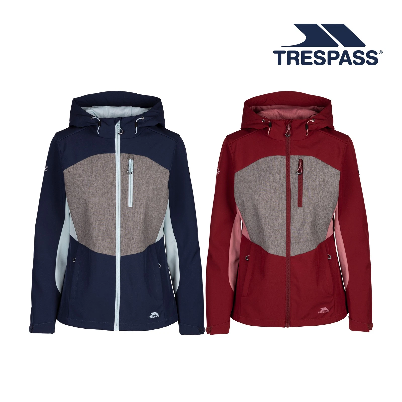 Trespass Womens Softshell Jacket 3 Zip Pockets Contrasting Panels Eckwood
