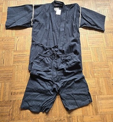 VTG Wabi Sabi Denim Style Kimono Robe Indigo Blue Cotton Mens Unisex Sz L NWT