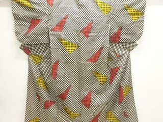 44044# JAPANESE KIMONO / ANTIQUE KIMONO / MEISEN / WOVEN GEOMETRIC