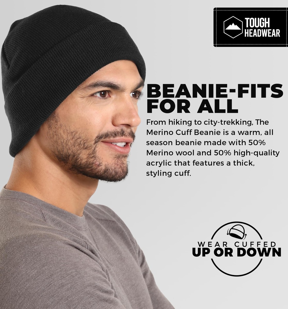 Merino Wool Ribbed Knit Beanie Cap Unisex Winter Hat Classic Warm Fullsheild 2pcs Merino Wool Beanie Warm Winter Thick Ribbed  main image 3