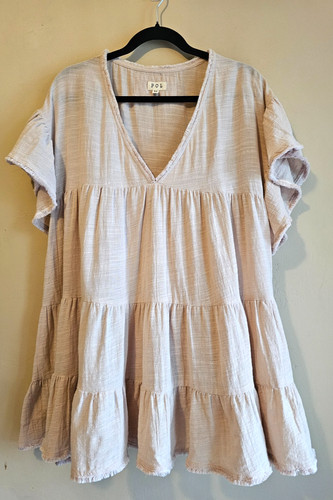 POL tiered babydoll mini dress/tunic top-tan, neutral, casual size M oversized