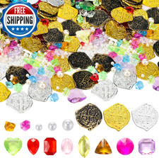 319 Pcs Pirate Treasure Gold Fake Coins Halloween Plastic Gems........