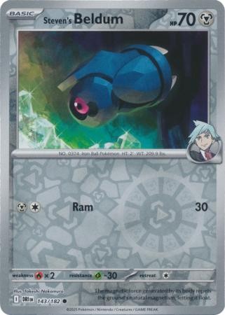 STEVEN'S BELDUM 143/182 DESTINED RIVALS POKEMON (REVERSE HOLO, NM)