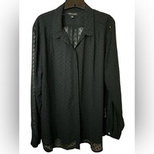 Banana Republic Black Sheer Swiss Dot LS Shirt