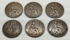 Lot (6) 🇬🇧 Great Britain One Pennies King George V KM 826 All Six 1927(GB260)