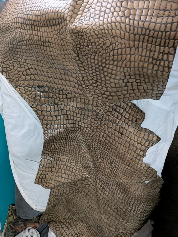 Approx 3.80 lbs NATURAL ALLIGATOR CROC EMBOSSED LEATHER HIDE LOT of 2 LG pieces