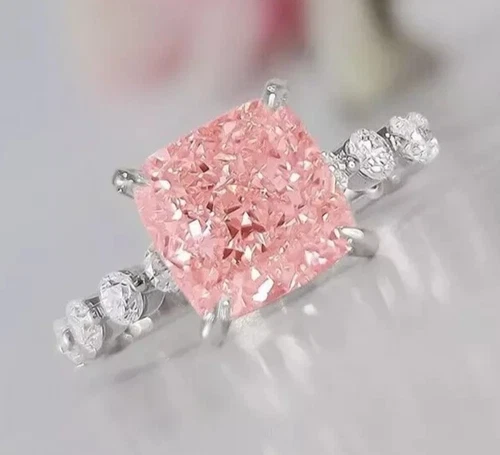 5.00 Ct Certified Cushion Shape Natural Pink Diamond Ring VVS1 White Gold Finish