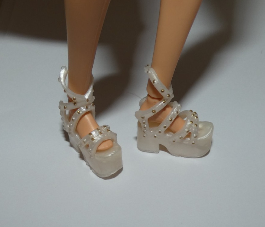Barbie Basics Create Neutral 001 Pearl Platform Sandals - Shoes For Mtm Doll
