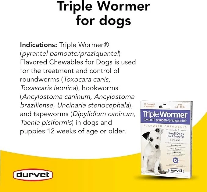 DURVET 12 flavored - chewables Triple Wormer Tablets for Small Dogs & Puppies - Image 4 of 4