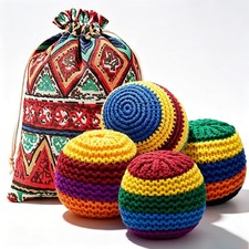 Hacky Sack Handmade Crocheted Footbag Pack of 4 Durable Knit Kick Bags, Soft