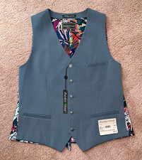 Paisley Gray Men's Suit Vest Slim L NWT Blue Frenchie Dog Floral Print Prom