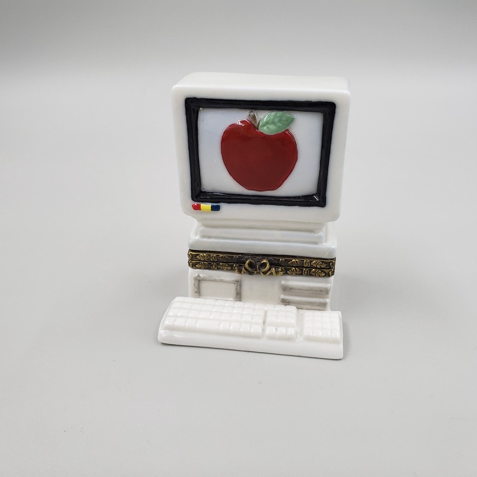Retro Computer Ceramic Hinged Trinket Box Apple Screen Keyboard 3 Inches