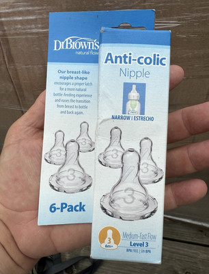 Dr. Brown's Anti-Colic Narrow Silicone Nipples Level 3 Med-Fast 6-Pack