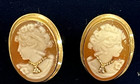 Vintage 14K Yellow Gold Oval Shell Cameo Pierced Earrings with Diamond Accents — photo 5