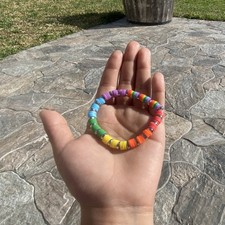 Handcrafted Stretch Beaded Bracelet Polymer Clay Multicolor Rainbow Round Unisex