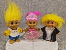 Vintage Russ Troll Dolls 4 Inches Tall Lot Of 3 Pink Yellow