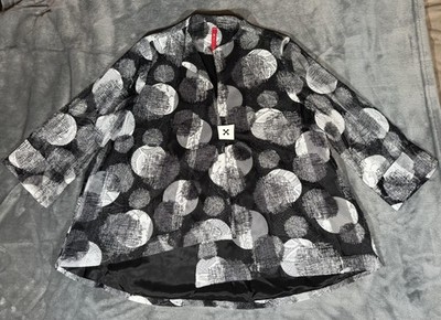 IC By Connie K Jacket Womens Large Black Mesh Kimono Geometric Lined Made In USA
