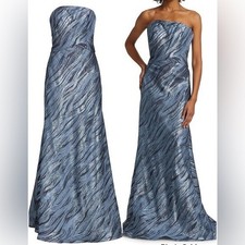 Rene Ruiz Collection Shimmer Fil De Coupe Strapless Gown Blue Dress US8