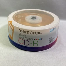 Memorex Cool Colors CD-R 25PK (25 pack of discs) - 40x, 700MB, 80 Min. SEALED